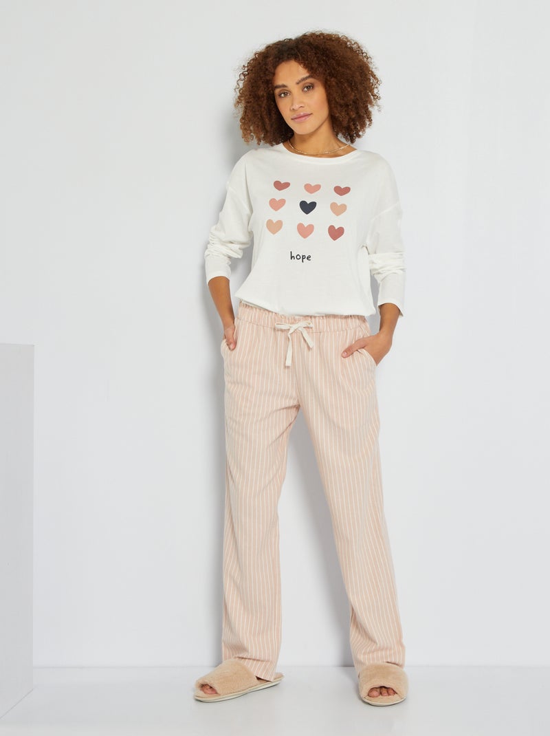 Pijama com calças em flanela  - 2 peças BRANCO - Kiabi