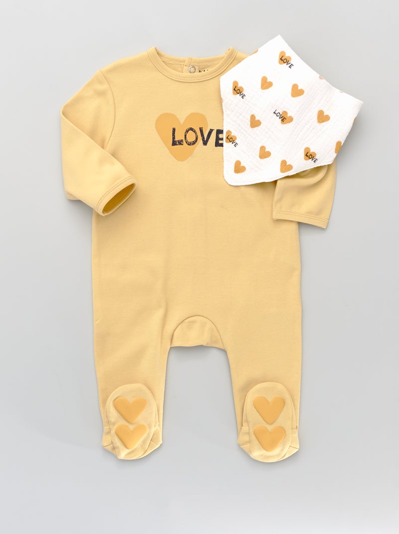 Pijama com pés + babete AMARELO - Kiabi
