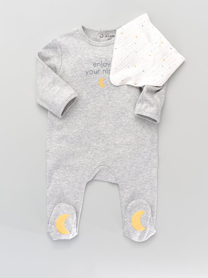 Pijama com pés + babete CINZA - Kiabi