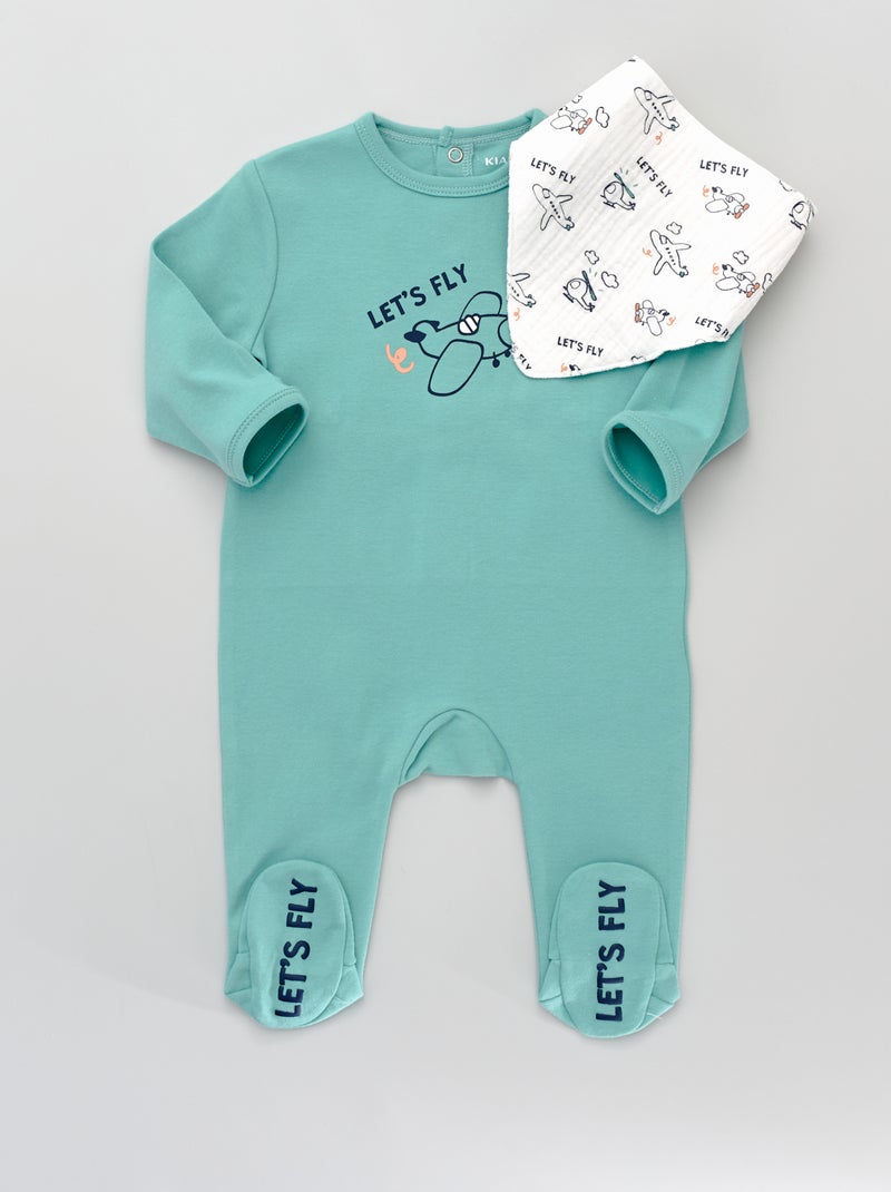 Pijama com pés + babete VERDE - Kiabi