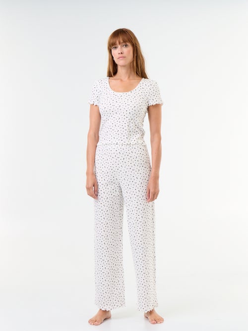 Pijama com textura waffle t-shirt + calças com padrão - 2 peças - Kiabi