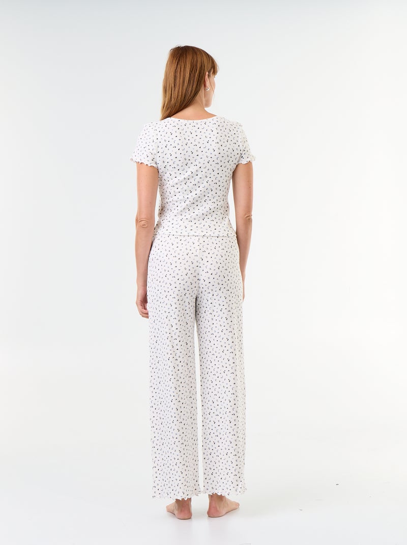 Pijama com textura waffle t-shirt + calças com padrão - 2 peças Branco - Kiabi