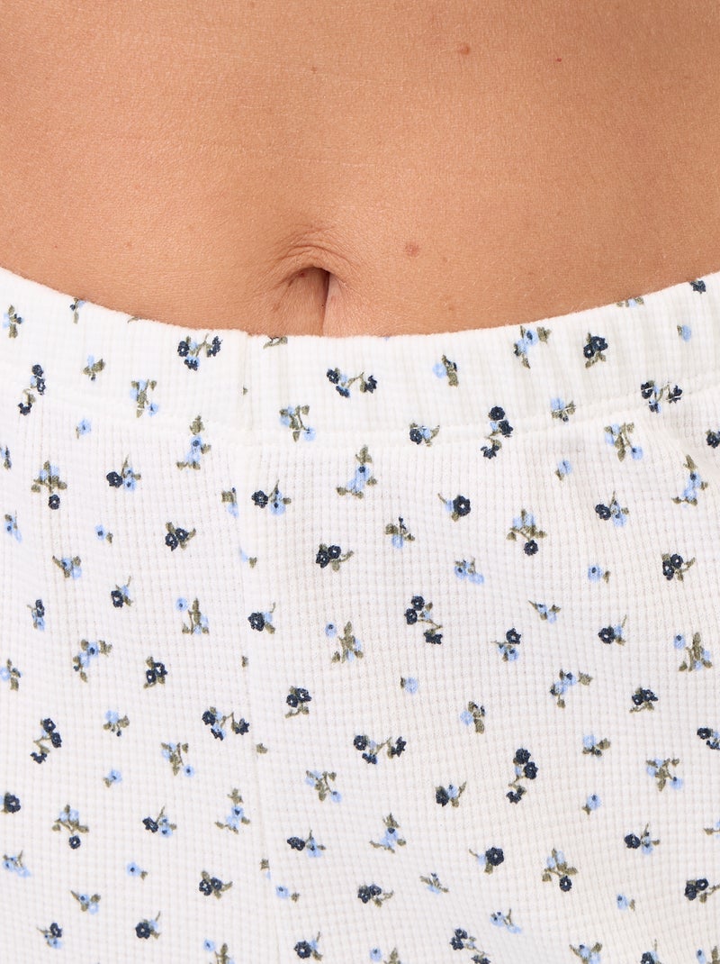 Pijama com textura waffle t-shirt + calças com padrão - 2 peças Branco - Kiabi