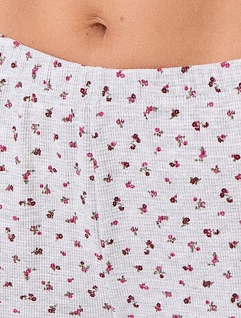 Pijama com textura waffle t-shirt + calças com padrão - 2 peças
