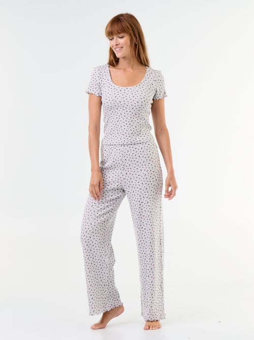Pijama com textura waffle t-shirt + calças com padrão - 2 peças - Kiabi