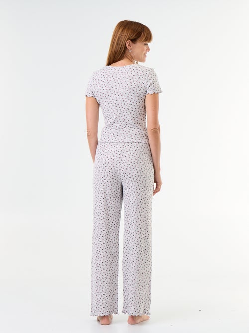 Pijama com textura waffle t-shirt + calças com padrão - 2 peças - Kiabi