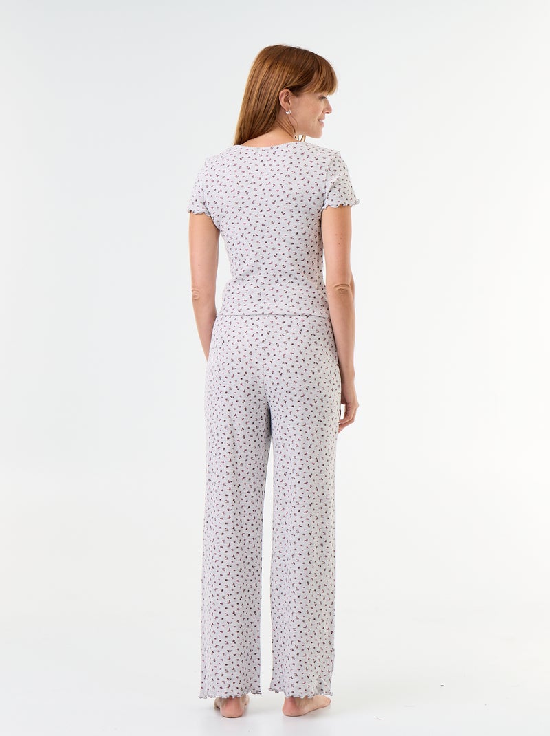 Pijama com textura waffle t-shirt + calças com padrão - 2 peças Cinza - Kiabi
