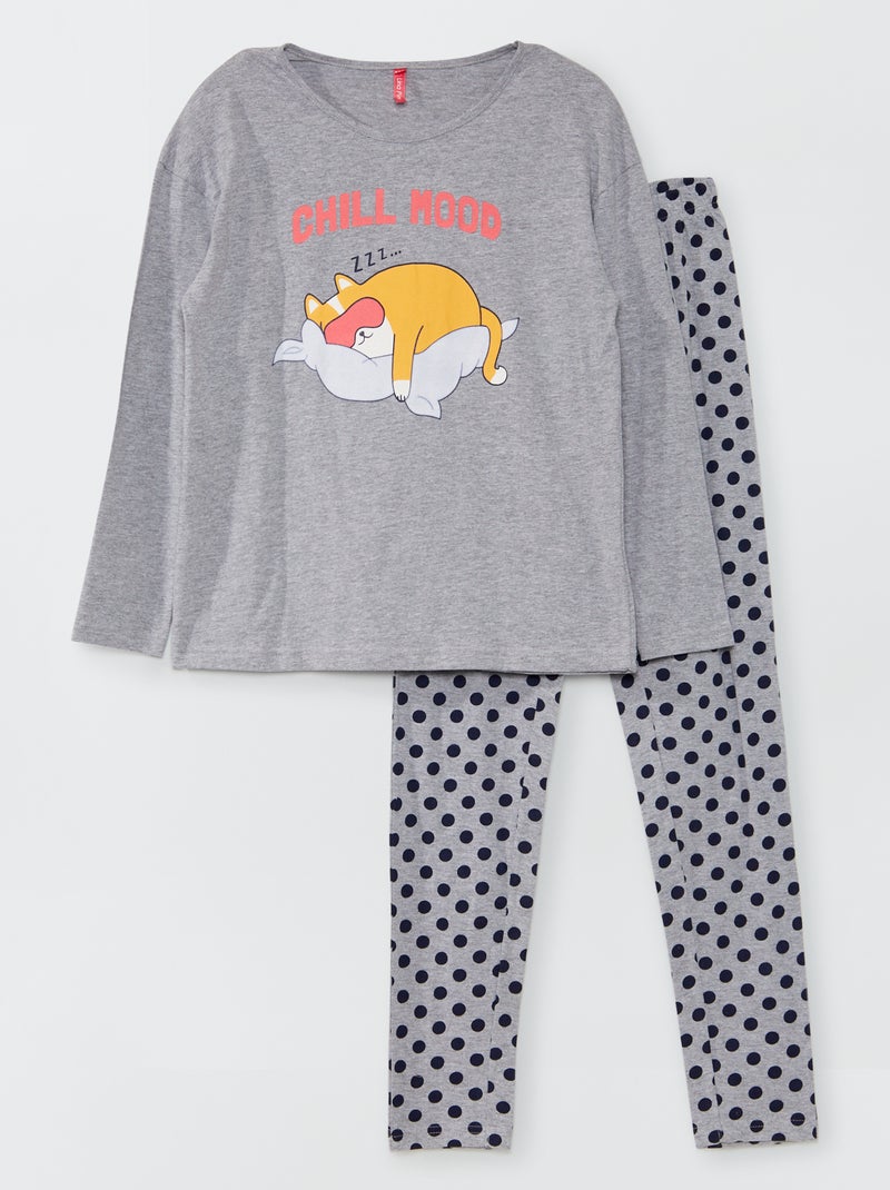 Pijama comprido - 2 peças Cinza - Kiabi