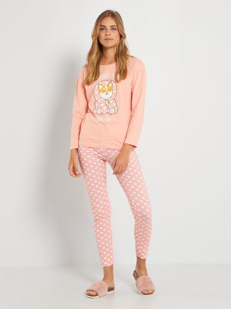 Pijama comprido - 2 peças Rosa - Kiabi