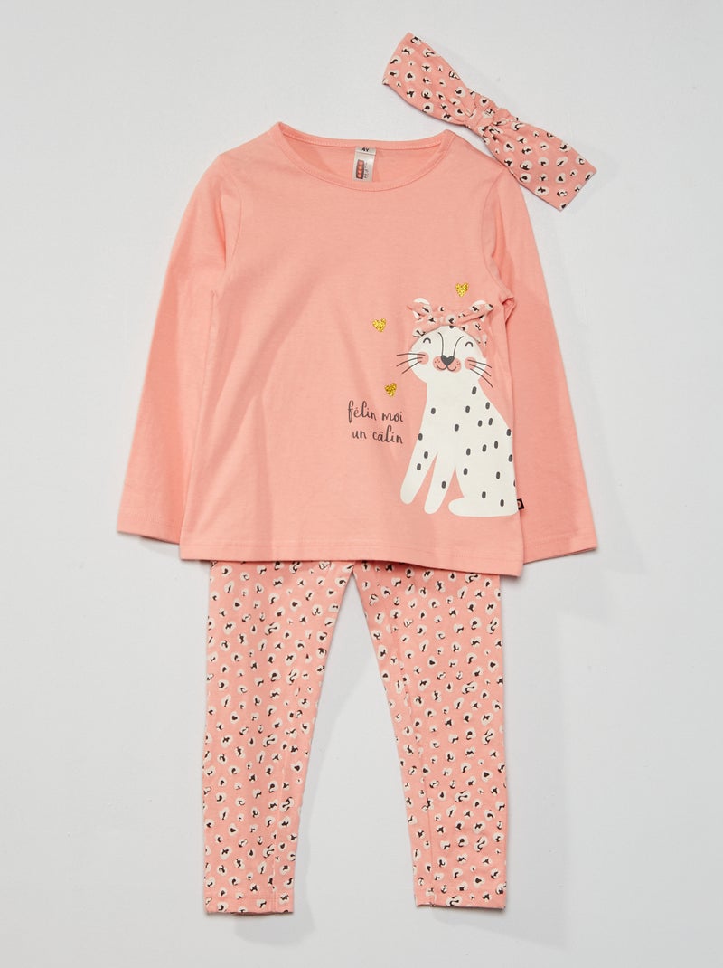 Pijama comprido - 3 peças Rosa - Kiabi