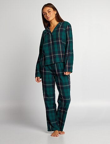 Pijama comprido - estampado aos quadrados  - 2 peças - Kiabi