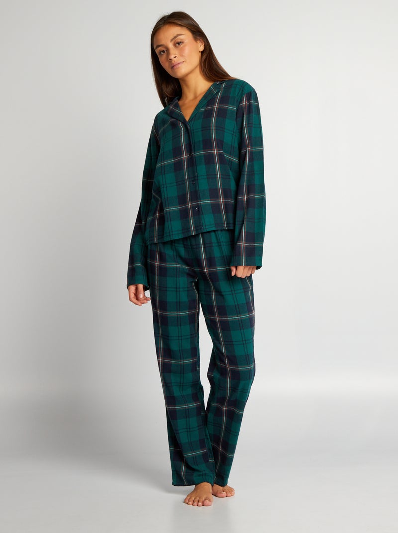 Pijama comprido - estampado aos quadrados  - 2 peças VERDE - Kiabi