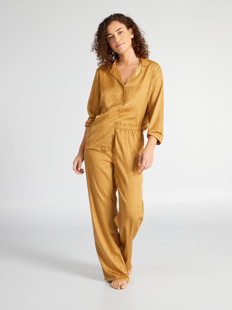 Pijama comprido - estampado às manchas acetinado - 2 peças BEGE - Kiabi