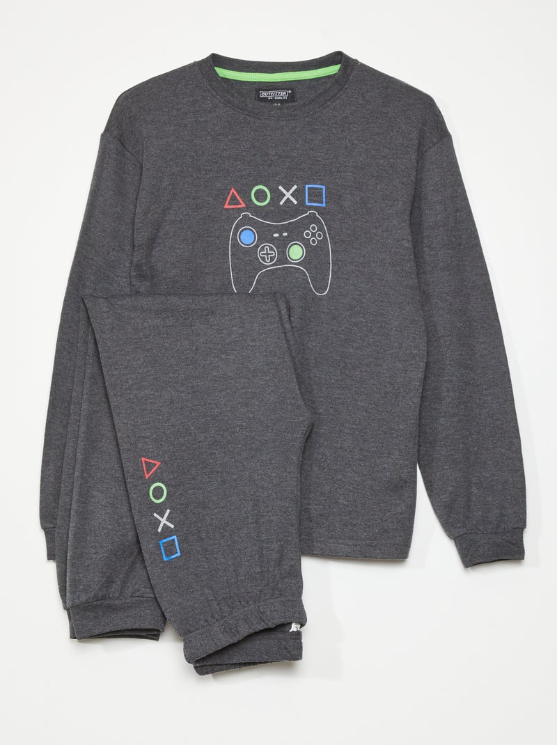 Pijama comprido - estampado 'gamer'  - 2 peças CINZA - Kiabi