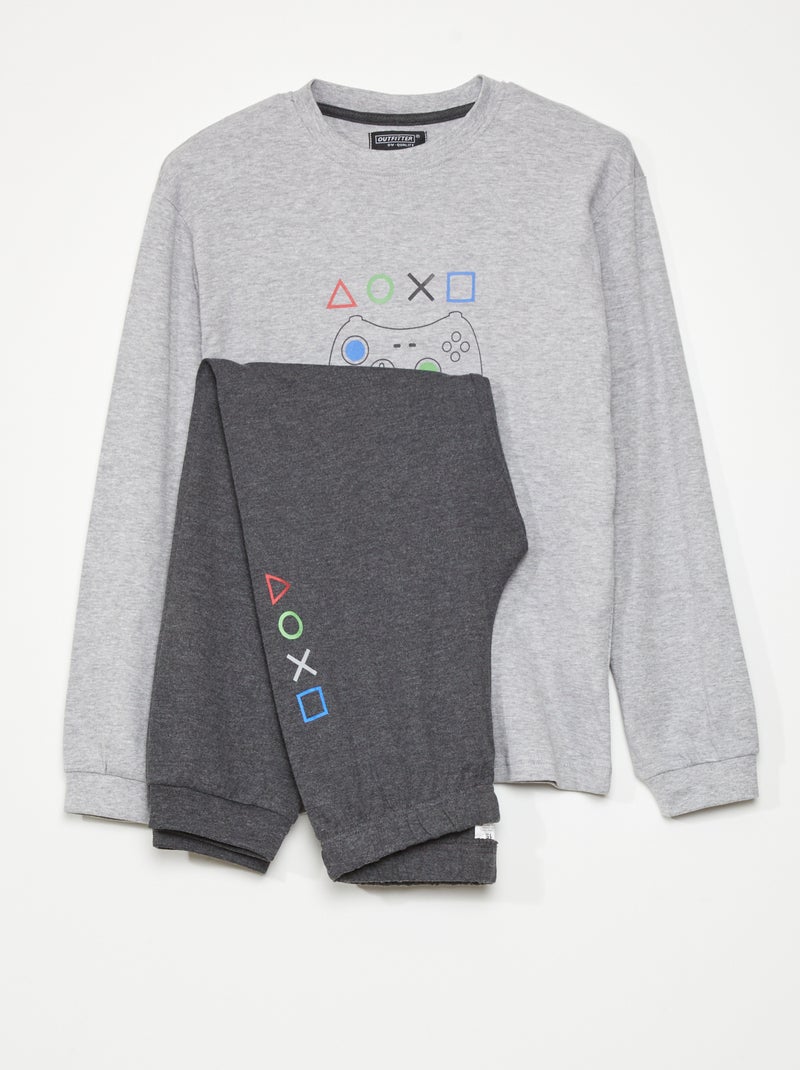 Pijama comprido - estampado 'gamer'  - 2 peças CINZA - Kiabi