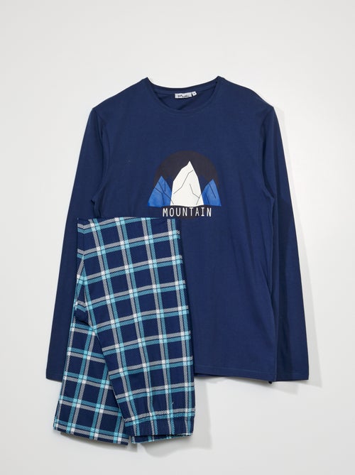 Pijama comprido - estampado montanha e quadrados - 2 peças - Kiabi