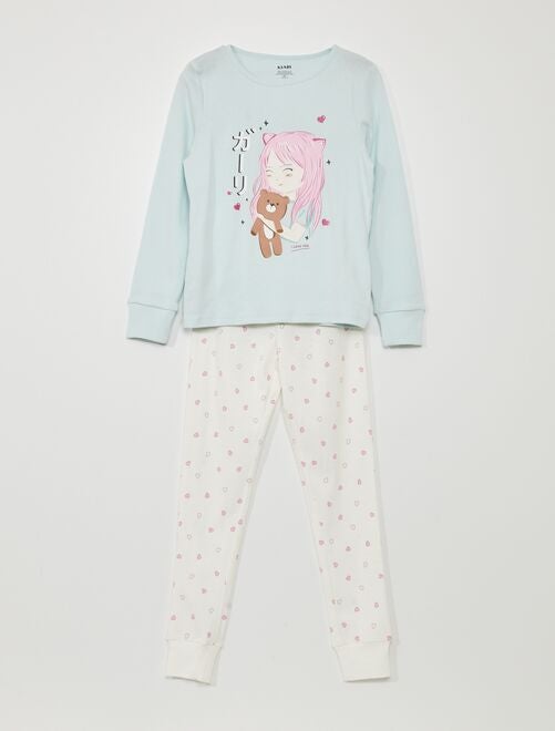 Pijama comprido - estampado morangos  - 2 peças - Kiabi