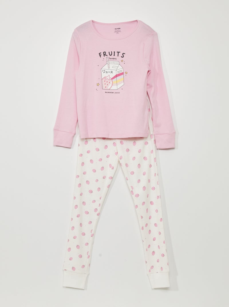 Pijama comprido - estampado morangos  - 2 peças ROSA - Kiabi