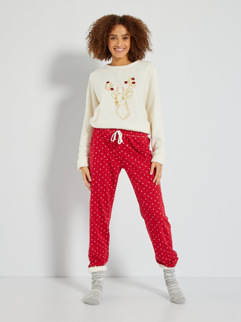Pijama comprido  - Estampado veado  - 2 peças BEGE - Kiabi