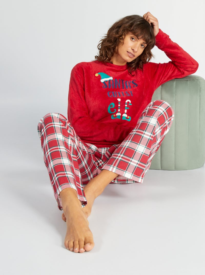 Pijama comprido - veludo Natal  - 2 peças VERMELHO - Kiabi