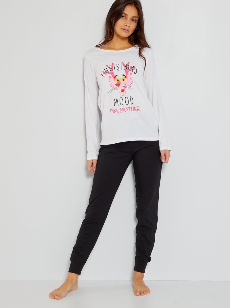 Pijama comprido 'A Pantera Cor-de-Rosa'  - 2 peças Branco/ Preto - Kiabi
