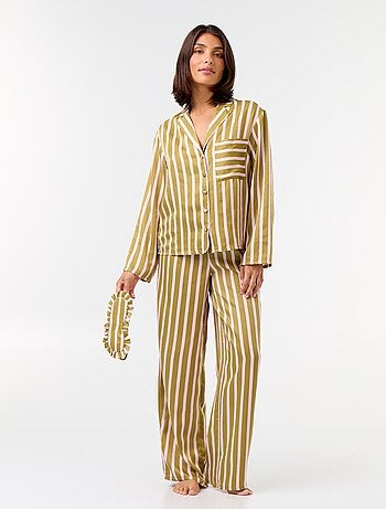 Pijama comprido acetinado camisa + calças - 2 peças