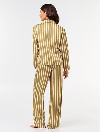 Pijama comprido acetinado camisa + calças - 2 peças