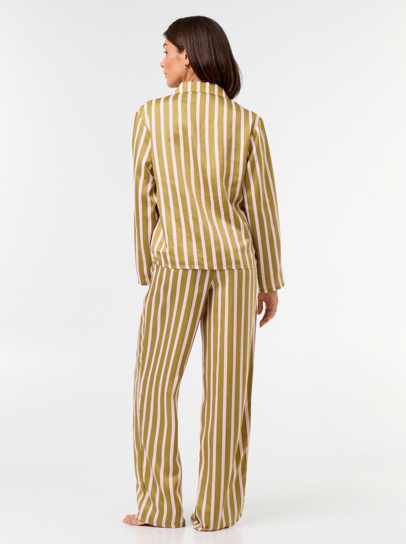 Pijama comprido acetinado camisa + calças - 2 peças Caqui - Kiabi