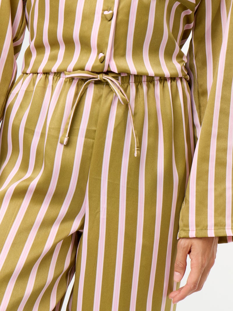 Pijama comprido acetinado camisa + calças - 2 peças Caqui - Kiabi