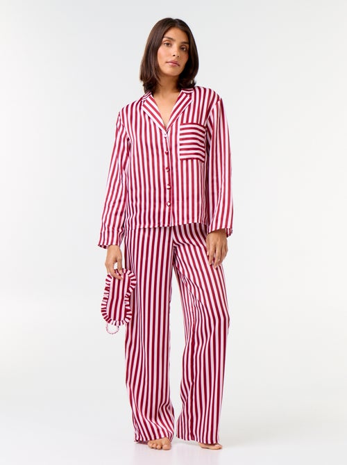 Pijama comprido acetinado camisa + calças - 2 peças - Kiabi