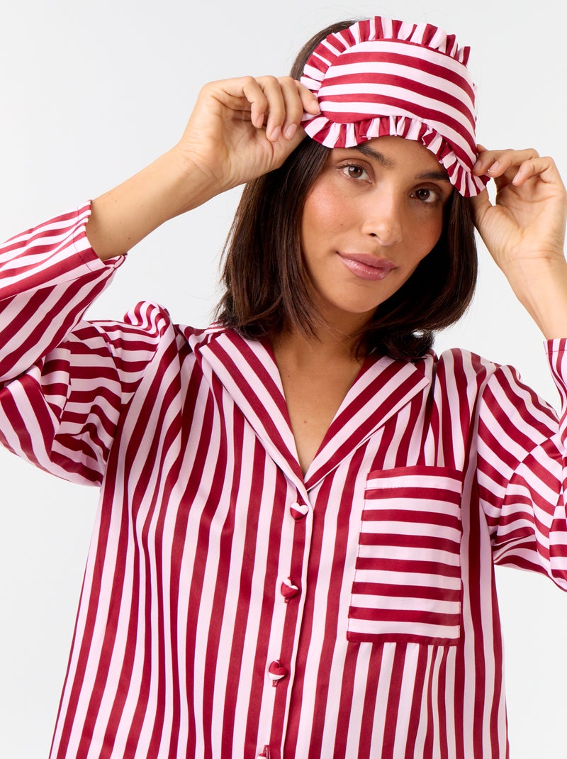 Pijama comprido acetinado camisa + calças - 2 peças Rosa - Kiabi