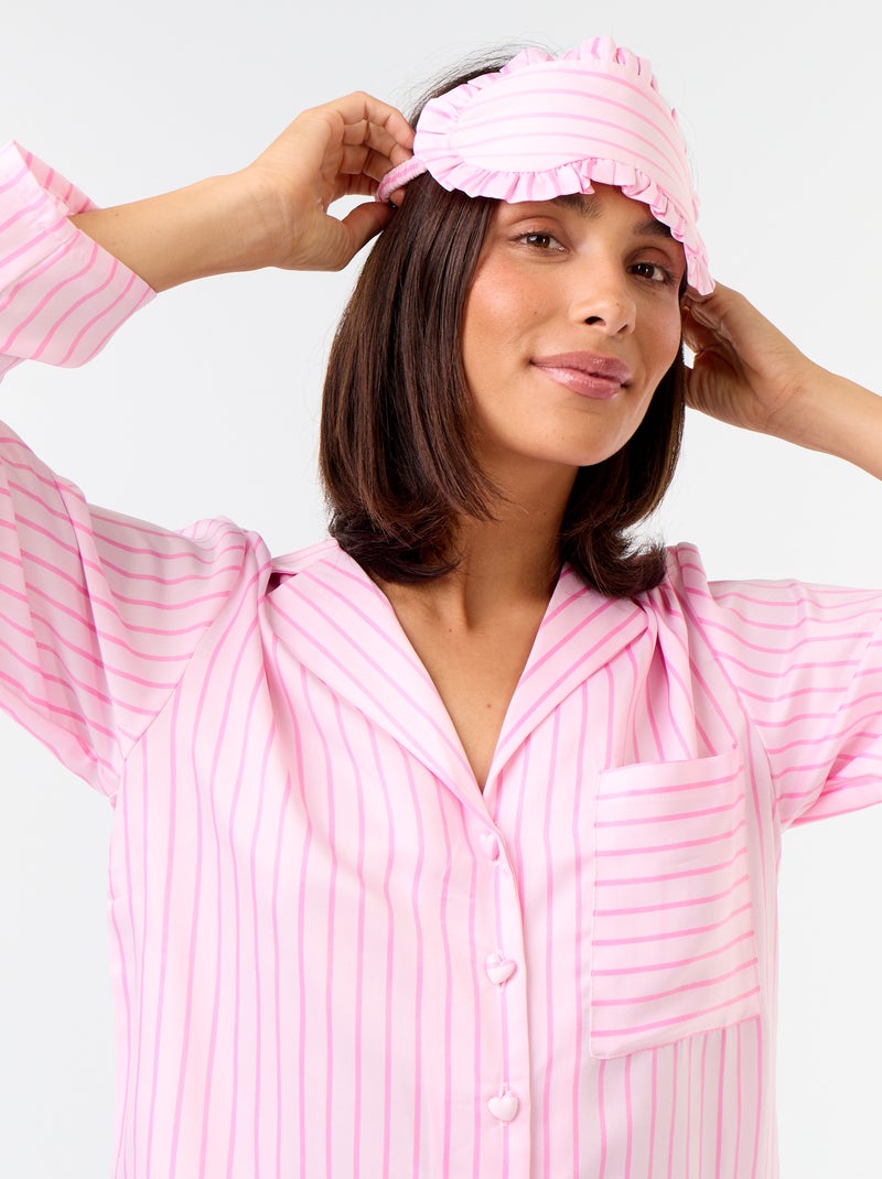 Pijama comprido acetinado camisa + calças - 2 peças Rosa - Kiabi