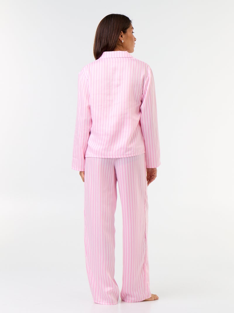 Pijama comprido acetinado camisa + calças - 2 peças Rosa - Kiabi