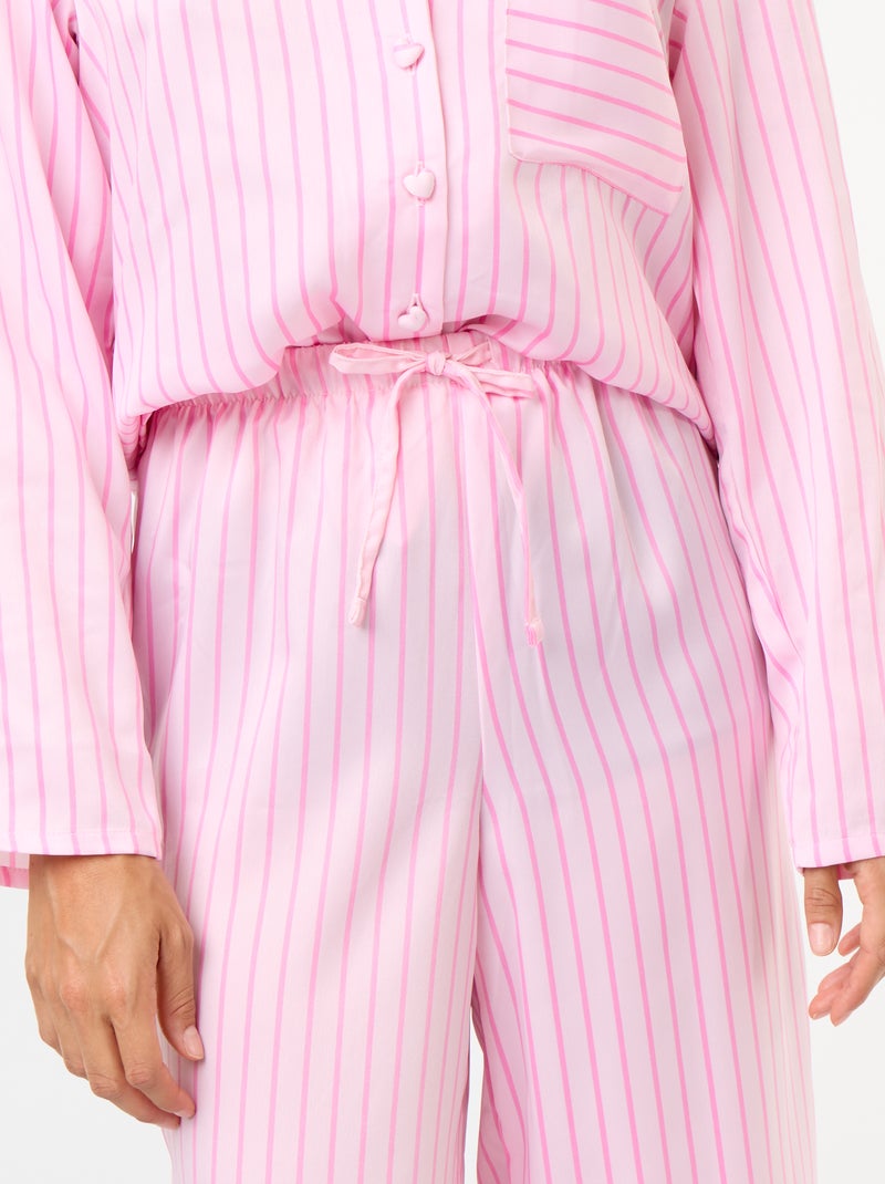 Pijama comprido acetinado camisa + calças - 2 peças Rosa - Kiabi