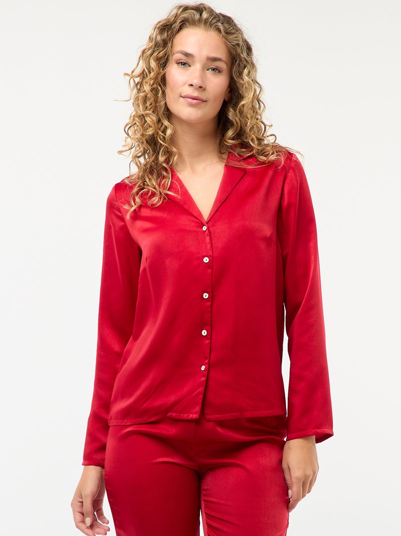 Pijama comprido acetinado camisa + calças - 2 peças Vermelho - Kiabi