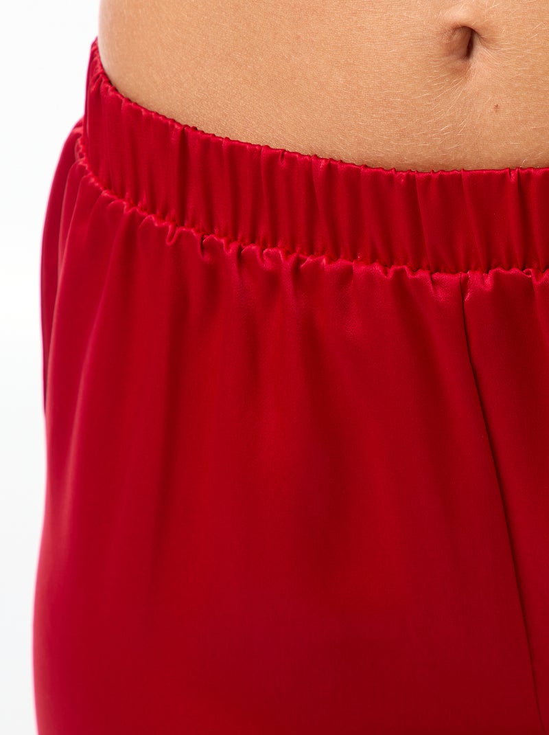 Pijama comprido acetinado camisa + calças - 2 peças Vermelho - Kiabi