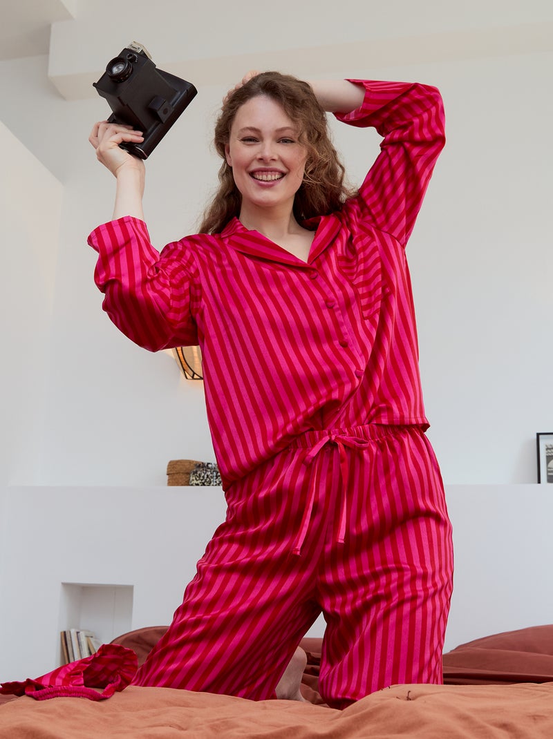 Pijama comprido acetinado camisa + calças - 2 peças Vermelho - Kiabi