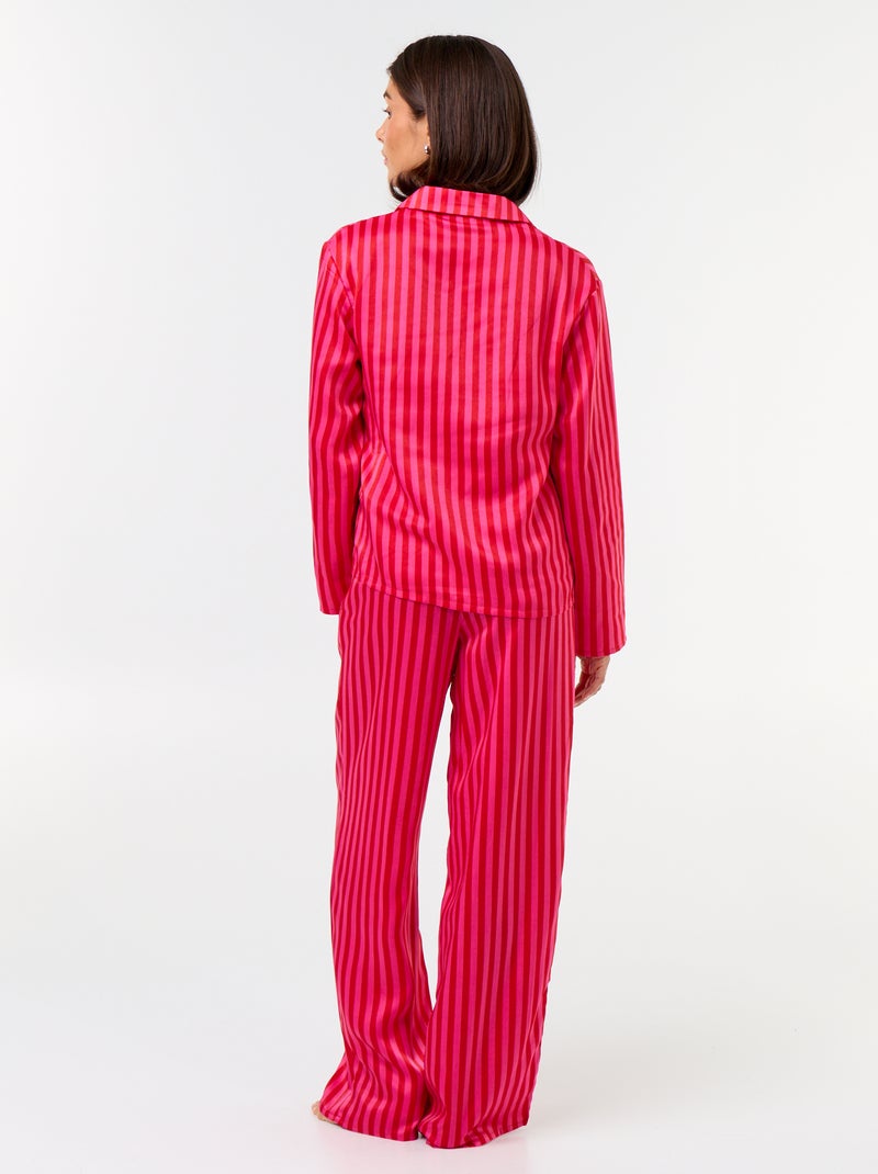 Pijama comprido acetinado camisa + calças - 2 peças Vermelho - Kiabi