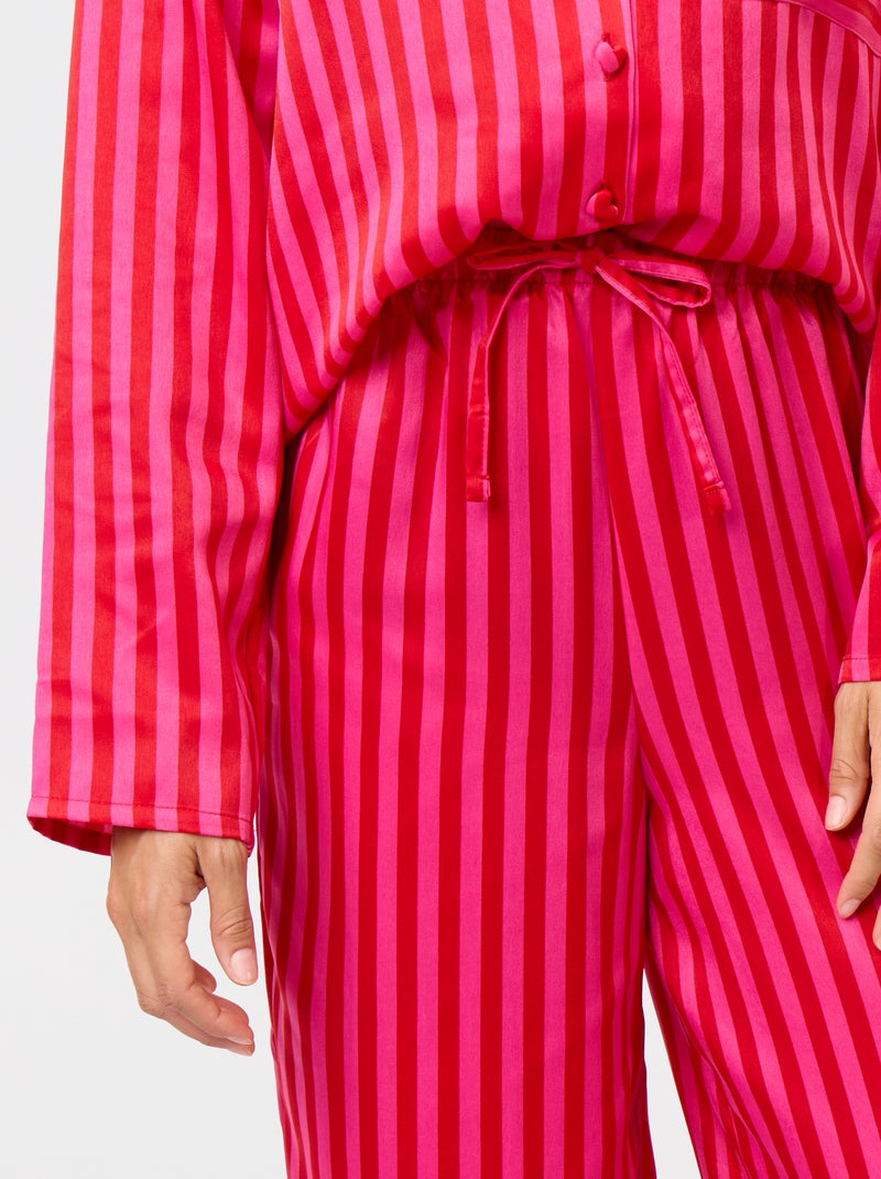 Pijama comprido acetinado camisa + calças - 2 peças Vermelho - Kiabi