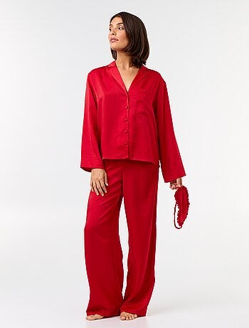 Pijama comprido acetinado camisa + calças - 2 peças