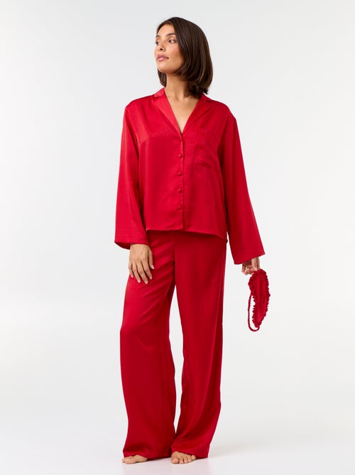 Pijama comprido acetinado camisa + calças - 2 peças - Kiabi