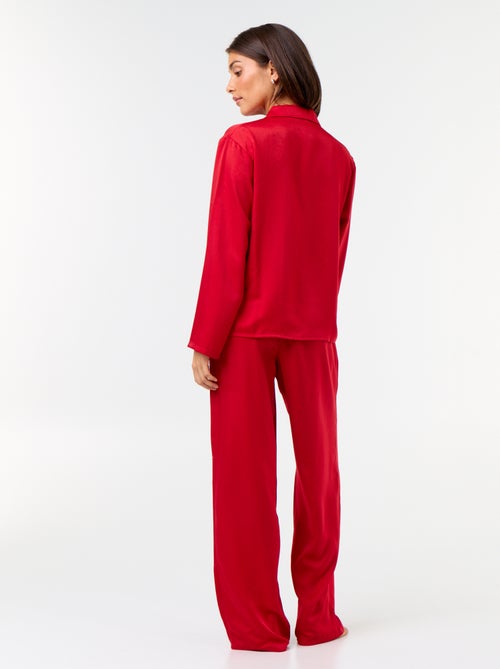 Pijama comprido acetinado camisa + calças - 2 peças - Kiabi