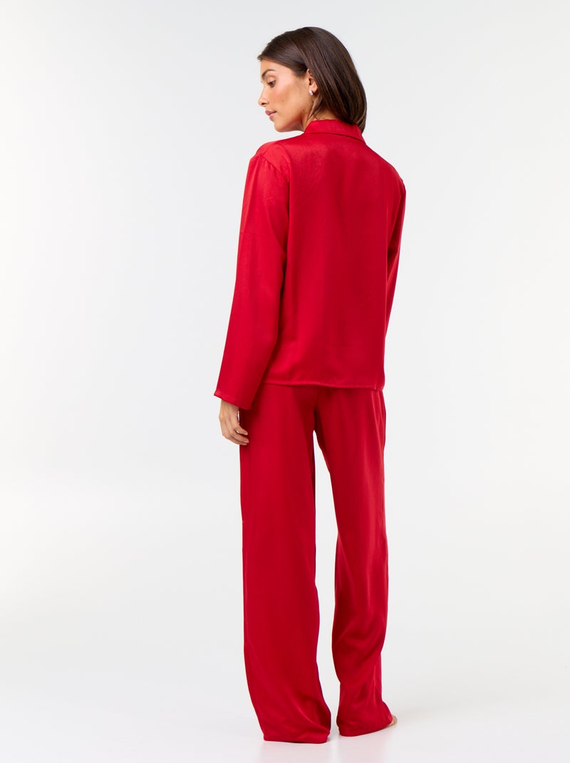Pijama comprido acetinado camisa + calças - 2 peças Vermelho - Kiabi