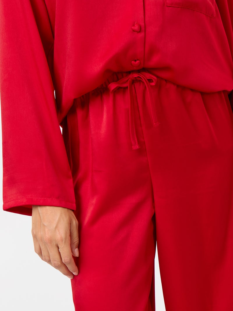 Pijama comprido acetinado camisa + calças - 2 peças Vermelho - Kiabi