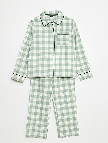 Pijama comprido aos quadrados camisa + calças - 2 peças