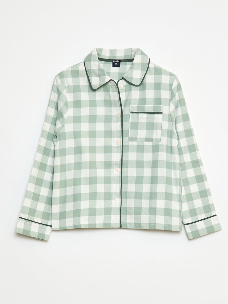 Pijama comprido aos quadrados camisa + calças - 2 peças Verde - Kiabi