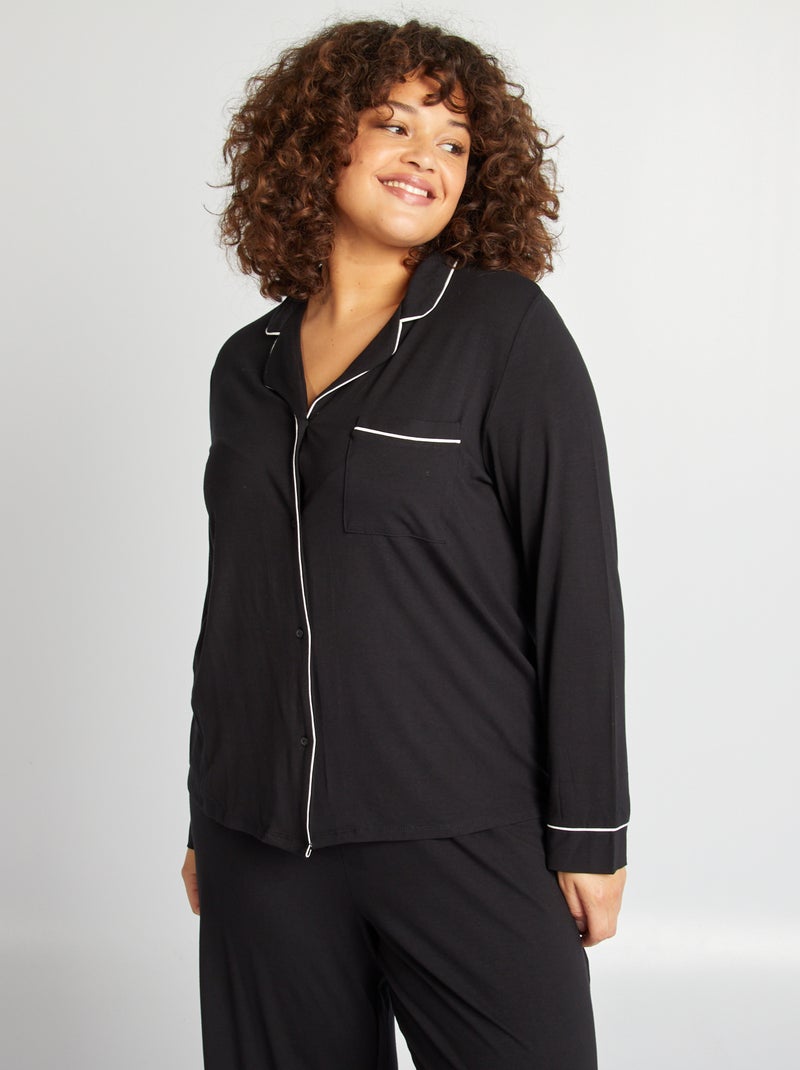 Pijama comprido camisa + calças - 2 peças Preto - Kiabi