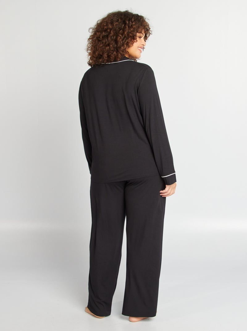 Pijama comprido camisa + calças - 2 peças Preto - Kiabi