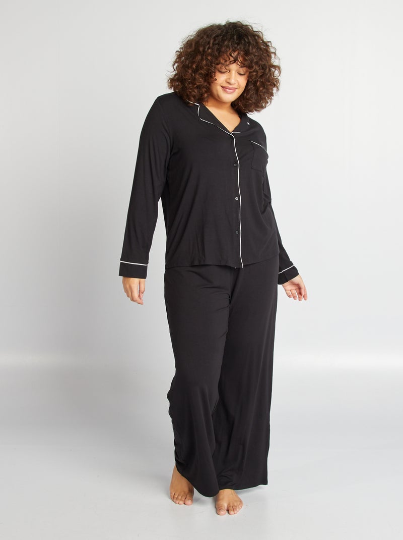 Pijama comprido camisa + calças - 2 peças Preto - Kiabi