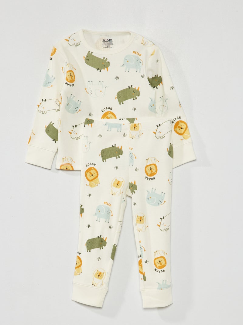 Pijama comprido canelado - 2 peças BRANCO - Kiabi